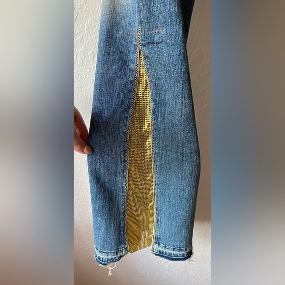 Vintage Allen B Y2k Festival Rave Flared Jeans Funky Pop Princess Gold VTG 32 - Picture 4 of 7
